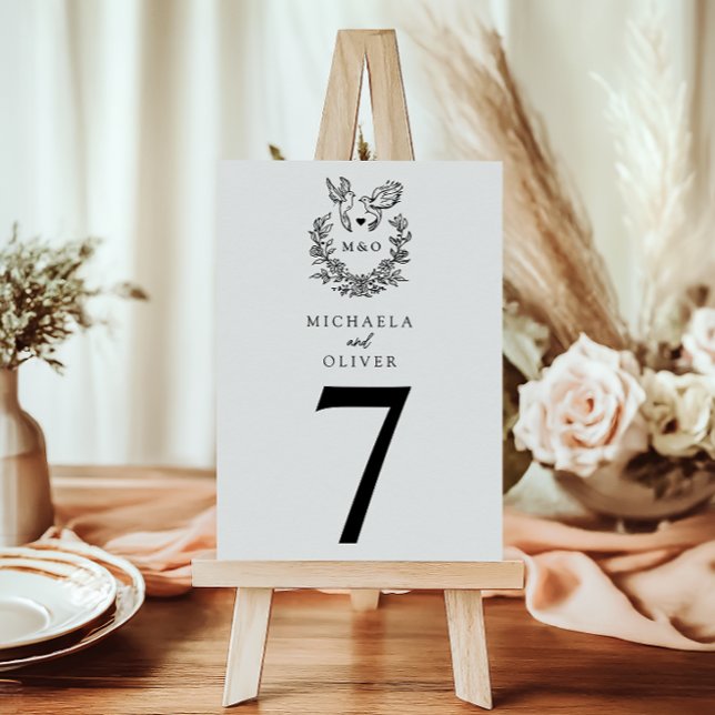 Numéro De Table Pigeons Botaniques Élégants Initiales du Couple de (Créateur téléchargé)