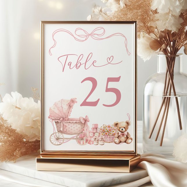 Numéro De Table Pink Coquette Carriage Baby Shower Table Number (Créateur téléchargé)