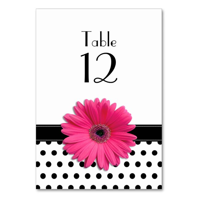 Numéro De Table Pink Daisy noir blanc Polka Mariage (Par défaut)