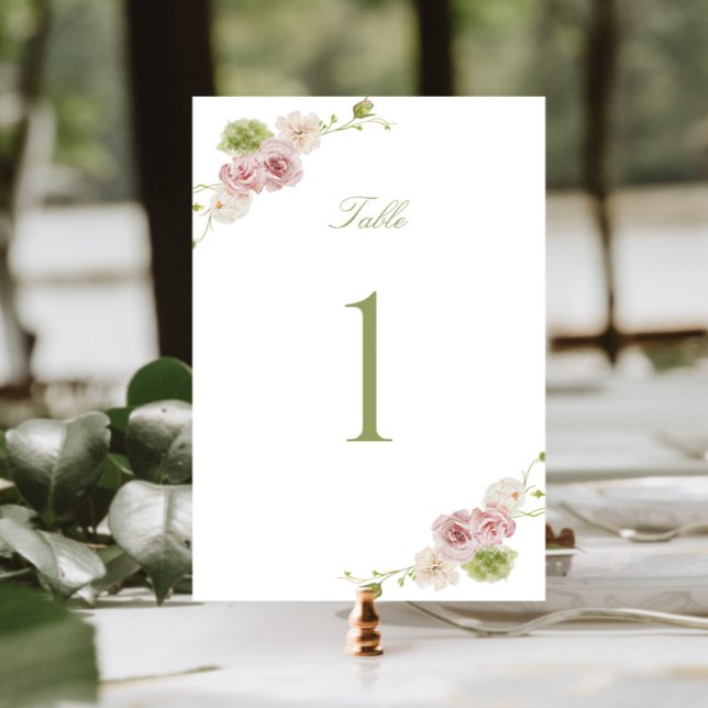 Numéro De Table Pink Green Floral Wedding (Créateur téléchargé)