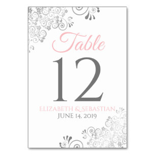 Numéro De Table Pink on White Silver Filigree Simple Mariage chic