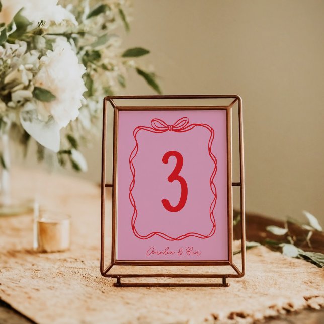 Numéro De Table Pink Red Doodle Cute Wedding Hand-Drawn (Créateur téléchargé)