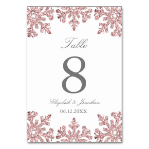 Numéro De Table Pink Rose Gold Snowflake Mariage d'hiver