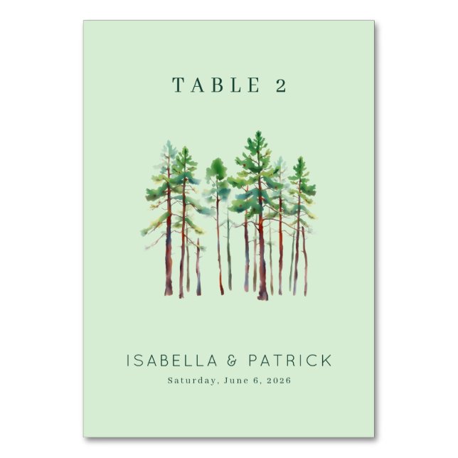 Numéro De Table Pins de teinte verte tranquille à l'aquarelle (Par défaut)