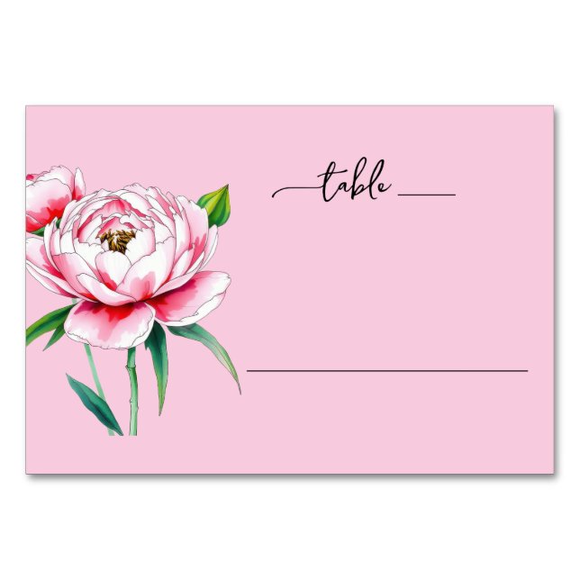 Numéro De Table Pivoine aquarelle rose romantique (Devant)