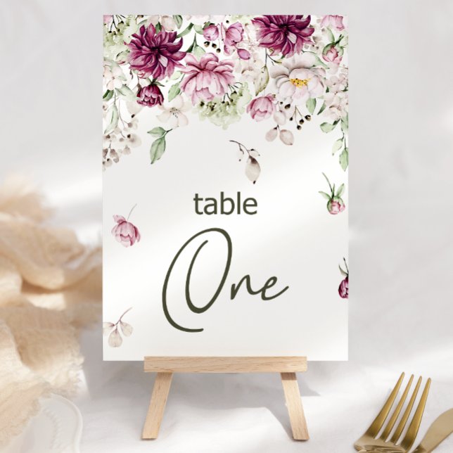 Numéro De Table Pivoines Table Numéro Mariage Fleurs Bourgogne Ros (Créateur téléchargé)