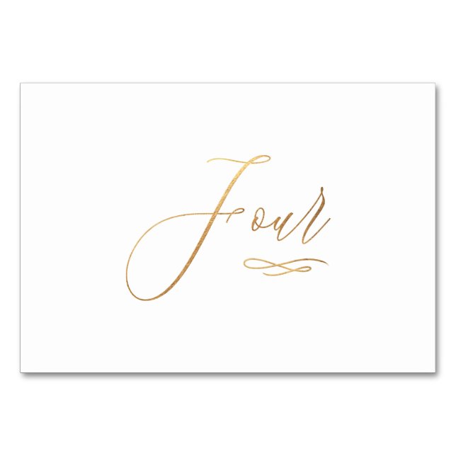Numéro De Table PixDezines Faux Gold Calligraphie romantique Quatr (Devant)