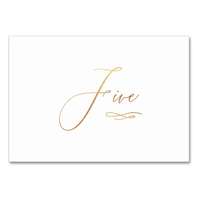 Numéro De Table PixDezines Faux Or Calligraphie Romantique Cinq 5 (Devant)