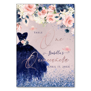 Numéro De Table PixDezines Quinceanera Blush Navy Parties scintill
