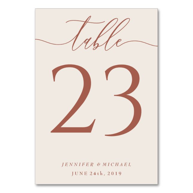 Numéro De Table Places assises écriture terracotta beige mariage (Par défaut)