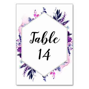 Numéro De Table Plage Florale Violet & Argent Réception Mariage Si