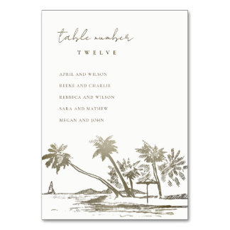 Numéro De Table Plage Palm Croquis Pale Gold Mariage de siège grap