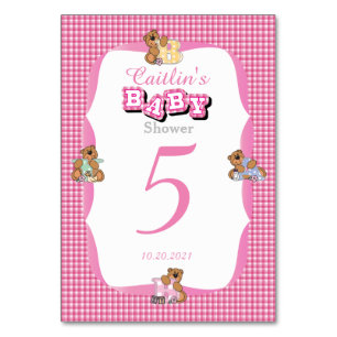 Numéro De Table Plaid rose avec ours bébé Numéros de tableau