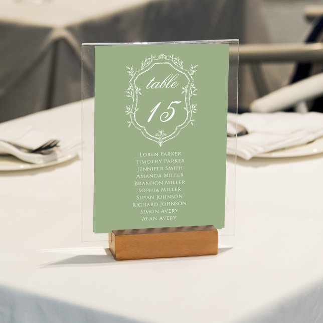 Numéro De Table Plan de table de mariage à armoiries florales vert (Créateur téléchargé)