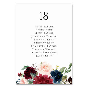 Numéro De Table Plan de table de mariage botanique bordeaux et ble