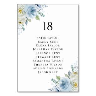 Numéro De Table Plan de table de mariage floral bleu et blanc à l'