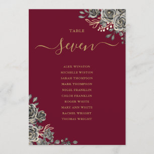Numéro de table Plan de table Roses florales gothi