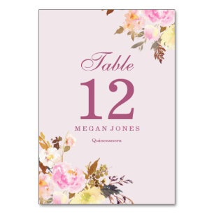 Numéro De Table Plante rose Flore Élégante Quinceanera Numéro de t