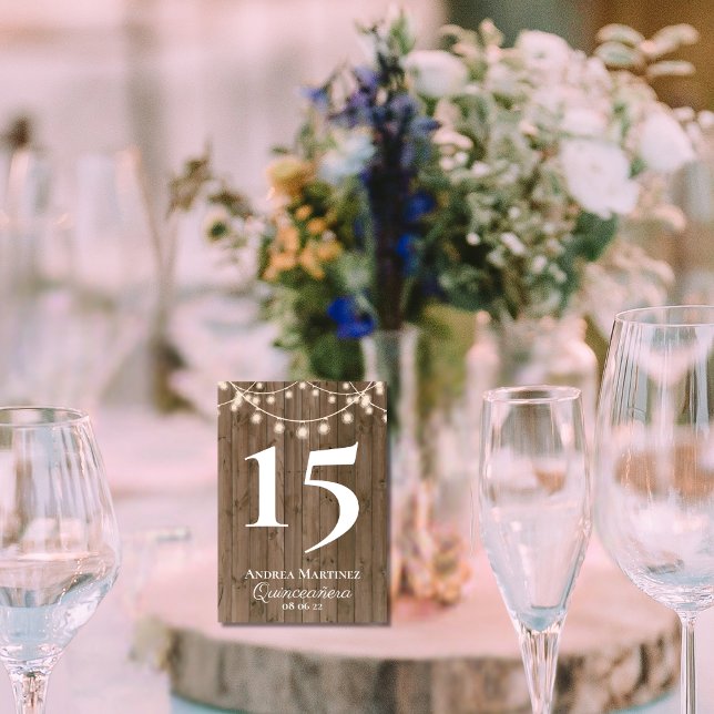 Numéro De Table Plaques de bois rustique chaîne de lumières Quince (Créateur téléchargé)