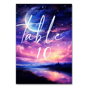 Numéro De Table Pleine lune céleste étoiles nuages Mariage mystiqu