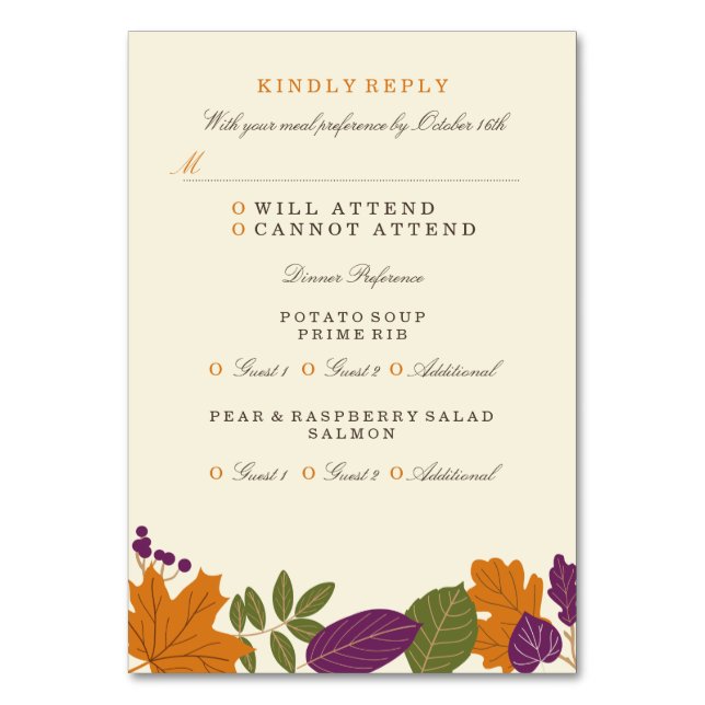 Numéro De Table Plum et dîner Mariage de automne Citrouille RSVP (Par défaut)