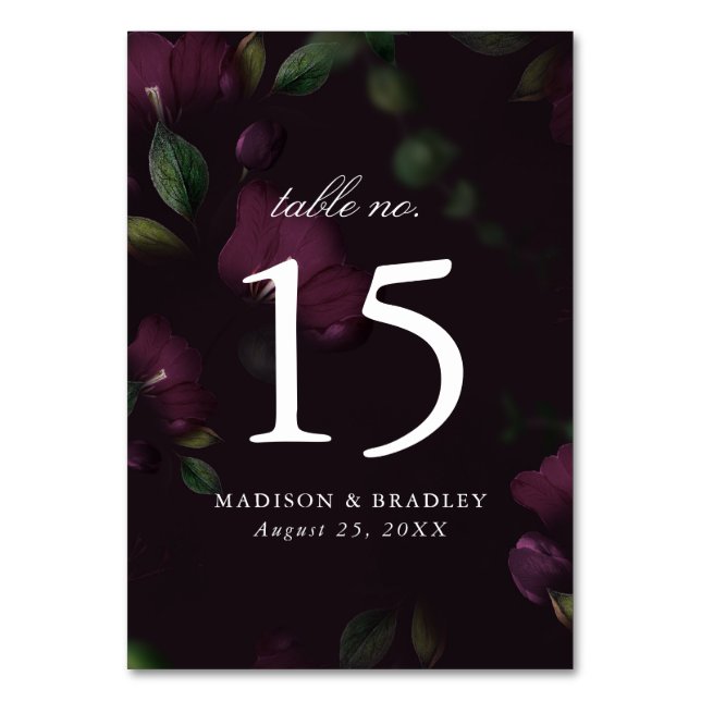 Numéro De Table Plum floral foncé | Mariage personnalisé (Par défaut)