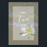 Numéro De Table Plumeria Frangipani Sur Sable Mariages Nom<br><div class="desc">Cette décoration de plage présente une fleur frangipani/plumeria jaune et blanc sur le sable. Fleur jaune et blanc avec arrière - plan de plage élégamment encadré d'un simple arrière - plan blanc opaque. Cette fleur hawaïenne tropicale populaire est idéale pour un mariage de plage de destination. Design élégant de table...</div>