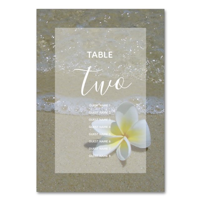 Numéro De Table Plumeria Frangipani Sur Sable Mariages Nom (Par défaut)