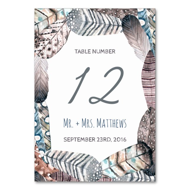 Numéro De Table Plumes tribales modernes Mariage bohème (Par défaut)