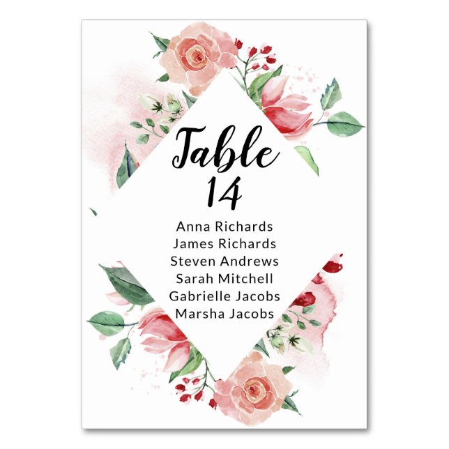 Numéro De Table Poche Aquarelle Mariage Réception Plafond (Dos)