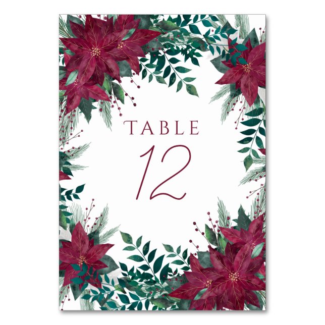 Numéro De Table Poinsettia Bourgogne et Turquoise cadre floral d'h (Par défaut)