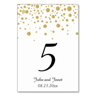 Numéro De Table Points Confetti Or 2 Fond blanc