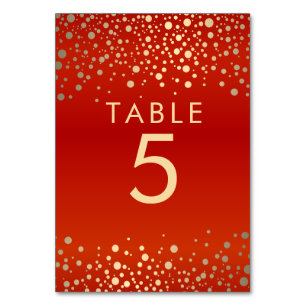 Numéro De Table Points Confetti Rouge et Or