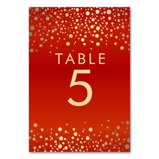 Numéro De Table Points Confetti Rouge et Or (Par défaut)