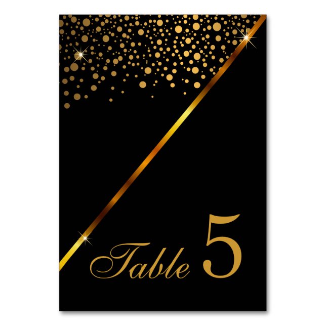 Numéro De Table Points de confettis noirs et dorés (Dos)