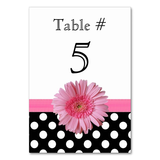 Numéro De Table Polka Dot & Pink Gerber Daisy Mariage Numéro de ta (Par défaut)