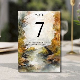 Numéro De Table Pont de pierre rivière feuilles automne mariage