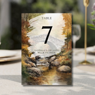 Numéro De Table Pont de pierre rivière feuilles automne mariage