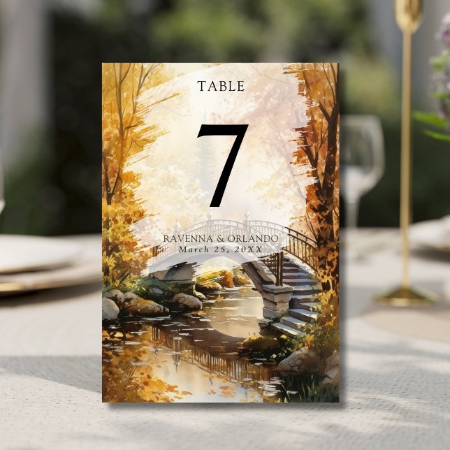 Numéro De Table Pont de pierre rustique d'automne de mariage de ri (Créateur téléchargé)