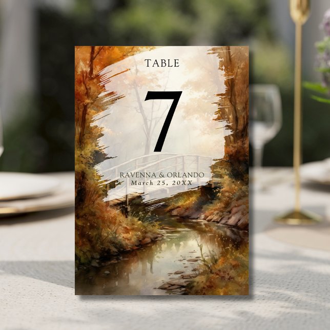 Numéro De Table Pont rustique de bois en automne pour mariage d'au (Créateur téléchargé)