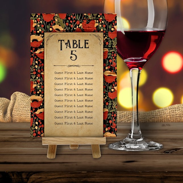 Numéro De Table Poppys rouges rustiques tableau de disposition de  (Créateur téléchargé)