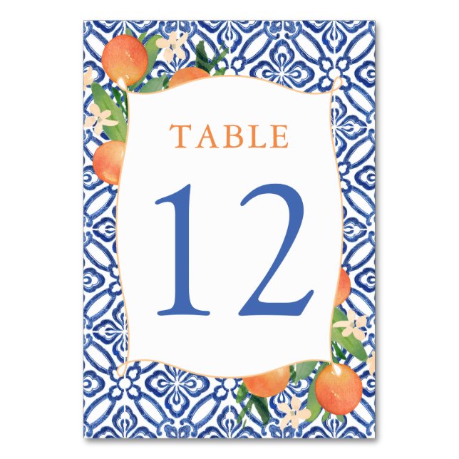 Numéro De Table Positano Citrus Oranges Antique Carreaux Bleus Mar (Dos)