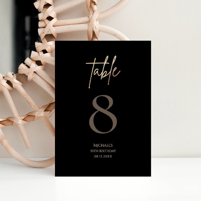 Numéro de table pour fête d'anniversaire en or noi (Black Gold Birthday Party Table Number)