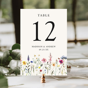 Numéro De Table Prairie Élégante de Fleurs Sauvages Crème de Maria