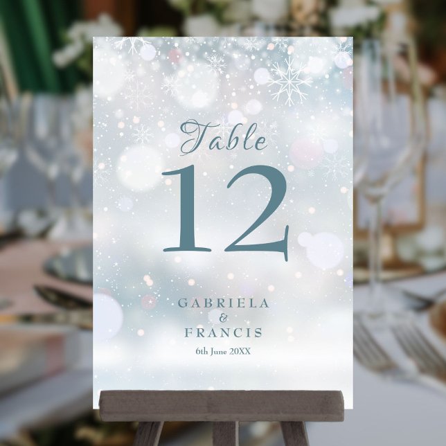 Numéro De Table Premier Mariage d'Hiver de Flocons de Neige (First Snowflakes Winter Wedding Table Number)
