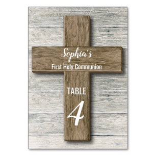 Numéro De Table Première communion de la Croix de bois rustique -