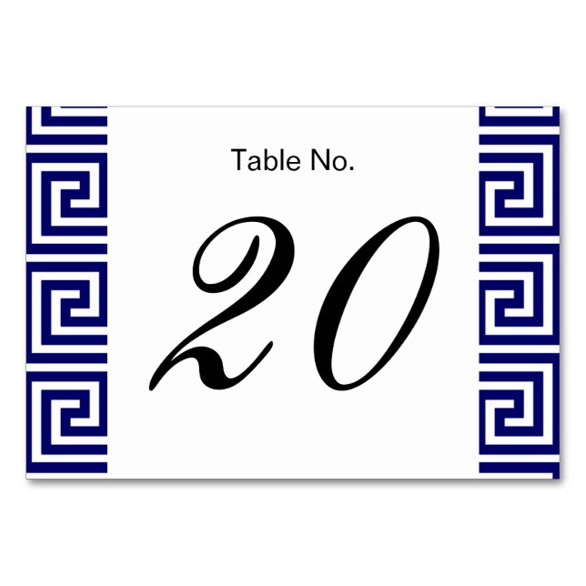 Numéro De Table Preppy Navy Bleu Blanc Clé grecque Motif (Devant)
