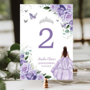 Numéro De Table Princesse Fleurie Violette Argent Quinceañera XV 1