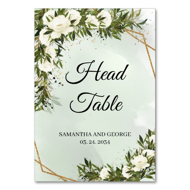 Numéro De Table Profond verdure feuillage olive blanc roses tête o (Par défaut)