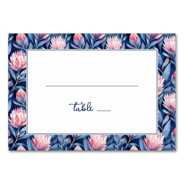 Numéro De Table Protea Florale Navy Sophistiquée (Devant)